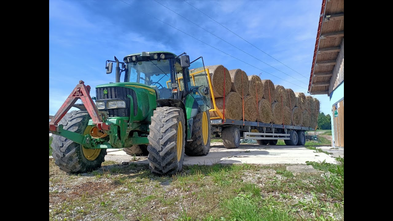 Let's drive John Deere 6320 mit 3achs Ballenwagen (Streuballen) (4k60fps)