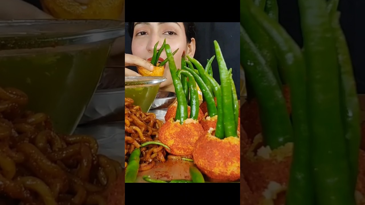 ASMR: Eating Extremely spicy Pani Puri with extra chili 🌶️ challenge ASMR Mukbang😍