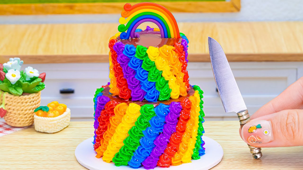 Amazing Miniature Chocolate Rainbow Buttercream Cake Decorating 🌈 Tiny Rainbow Cake By DIY Cakes