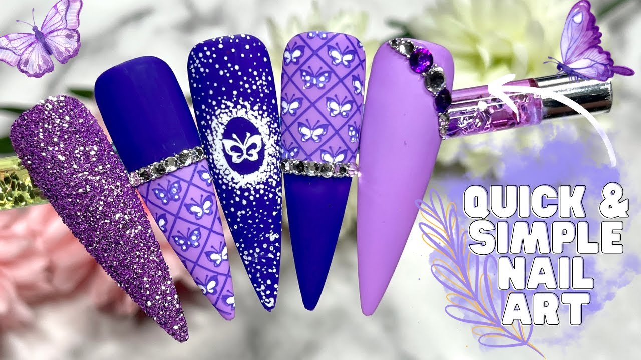 PURPLE BUTTERFLY NAIL DESIGN| QUICK AND EASY STAMPING NAIL ART| MADAM GLAM| MATTE NAILS