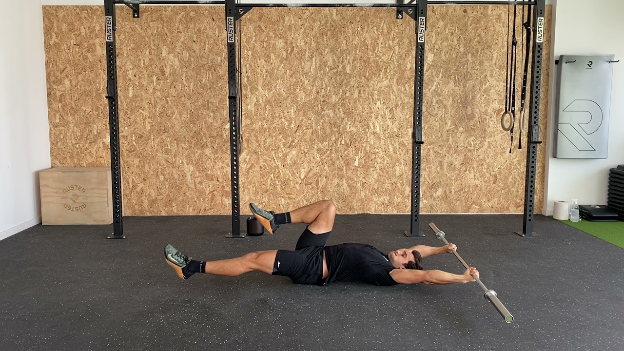 Barbell weighted dead bug - Cucaracha lastrada con barra