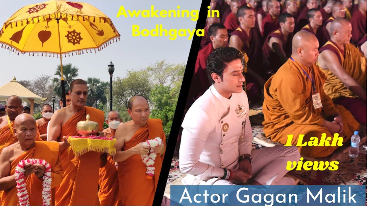 Gagan Malik, an Indian actor, offers prayer and Kheer to the Buddha at enlightenment place, Bodhgaya