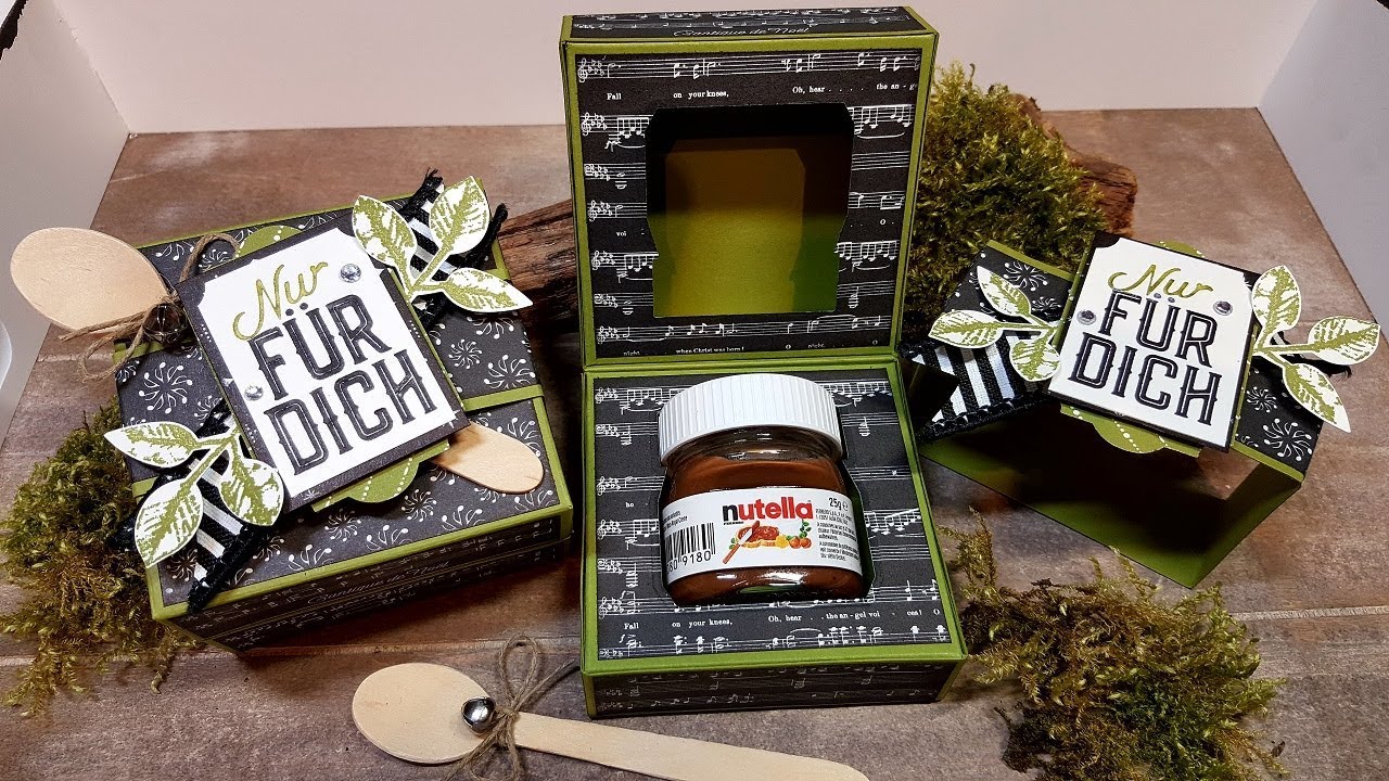 Anleitung: weihnachtliche Verpackung für ein mini Nuss-Nougat-Creme-Glas mit Stampin'Up!-Produkten