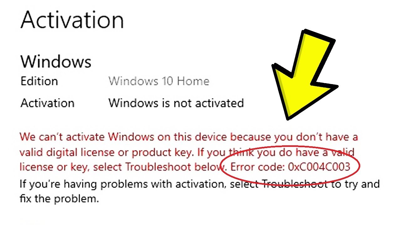 Исправление ошибки активации Windows 10 0xC004C003