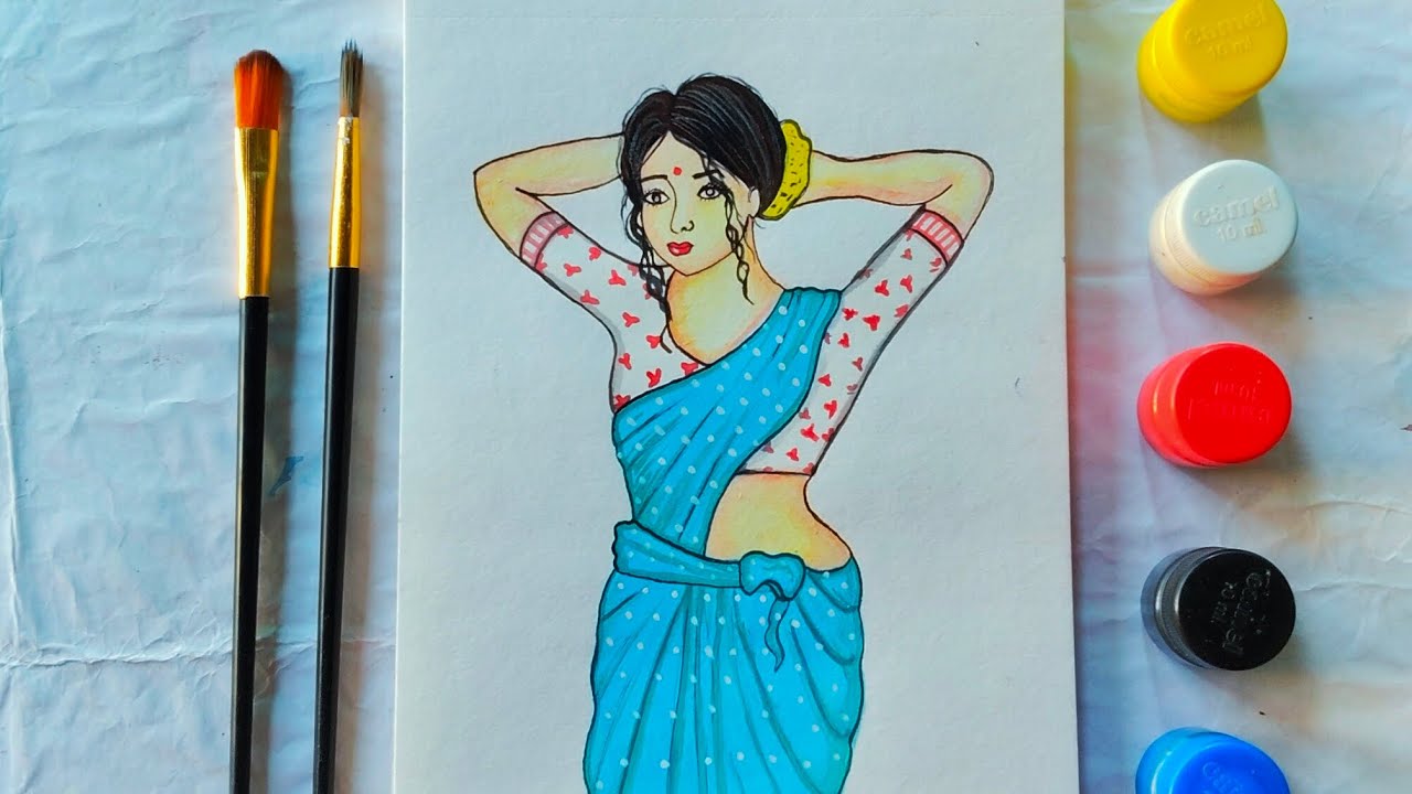 How to draw traditional women || Indian culture || Saree love || beautiful women @Janaki_art 