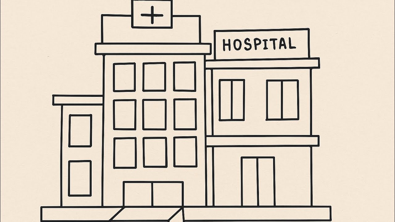 How to draw hospital fir kids easy tutorial//