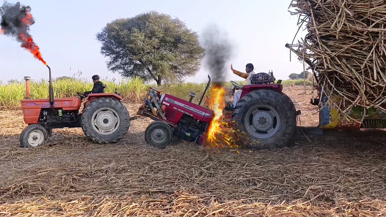 mf 385 tractor power fails | alghazi tractor amazing power | tractor pulling sugarcane trolley