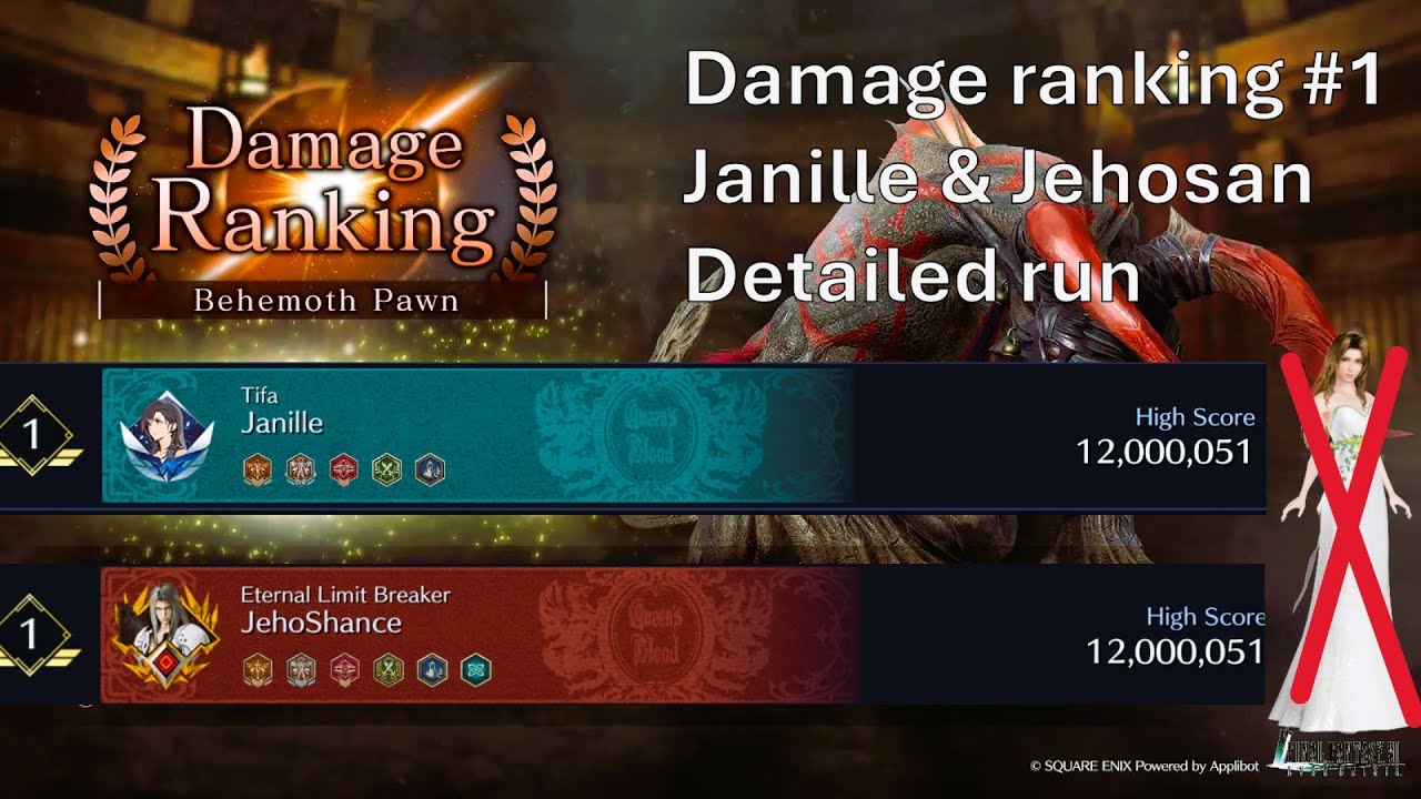 [FF7 Ever Crisis] Damage Ranking - Behemoth Pawn - 12 000 051 score Optimized run