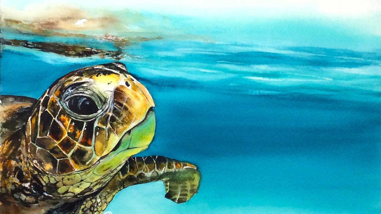 Watercolor Turtle in a Water Painting Demonstration