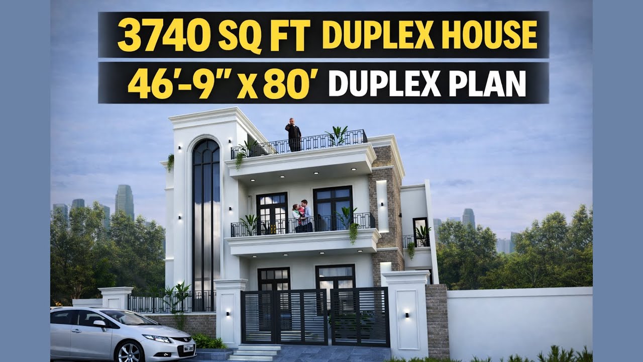 46'-9" x 80'-0" Duplex House Plan | 3740 Sq Ft (415 Sq Yard) | Plan & 3D Design Review