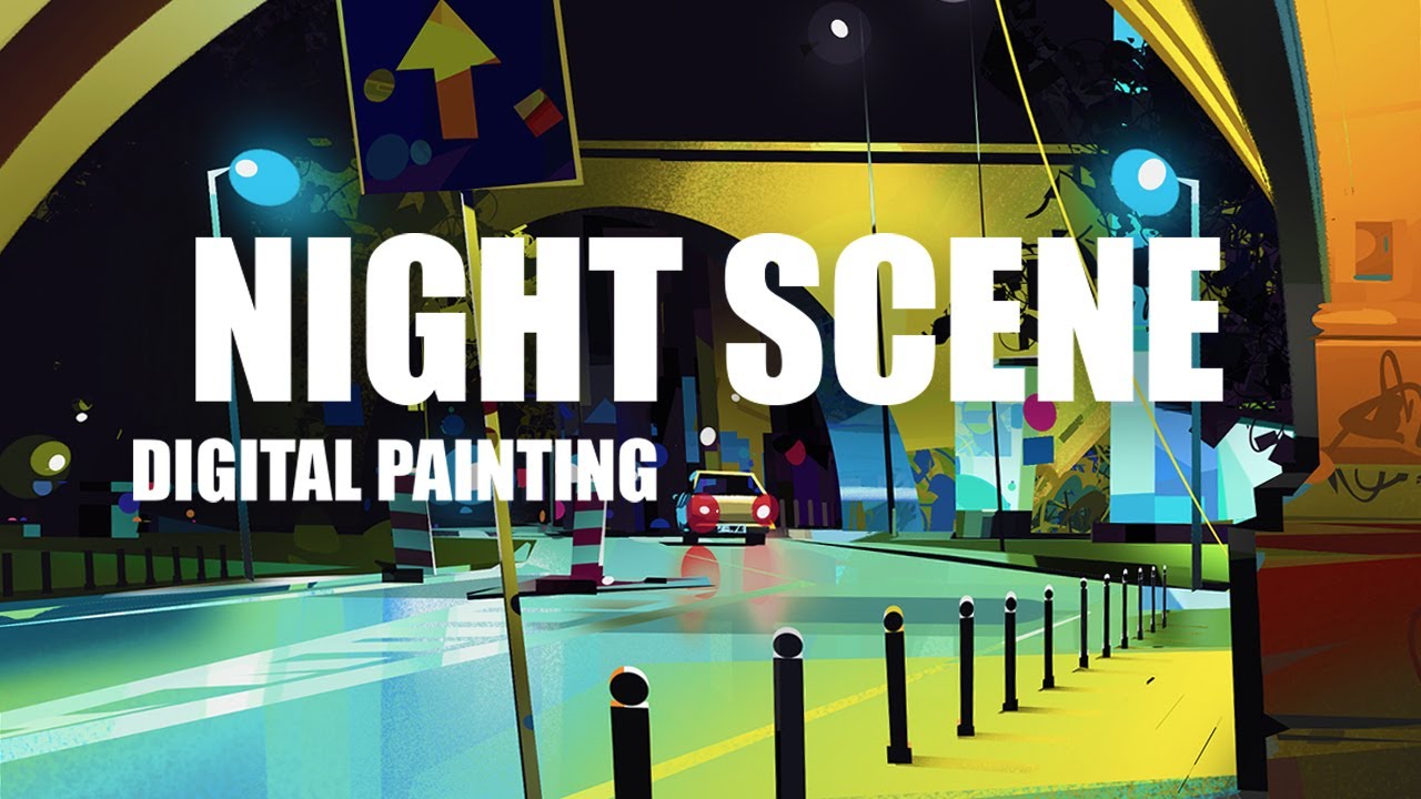 Night Scene Digital Painting  -  Color and Light in Urban Scenes
