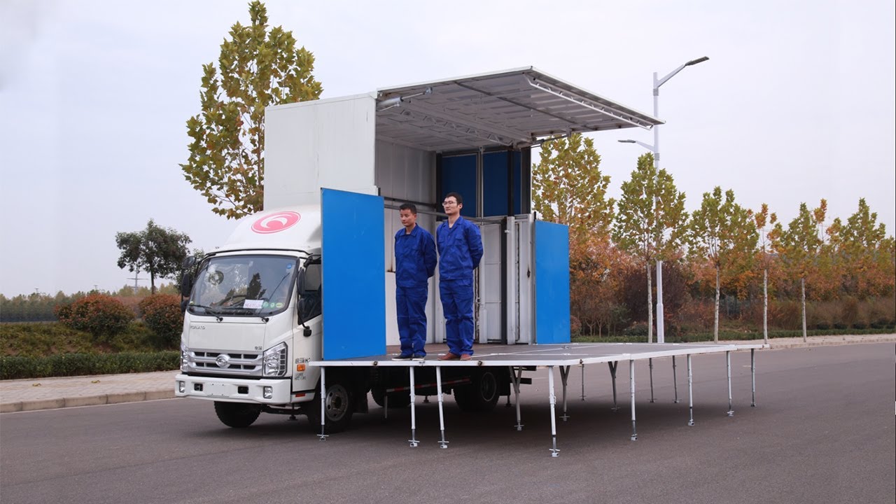 HY T135-3 Mini mobile stage trucks are used for small outdoor events and evangelism