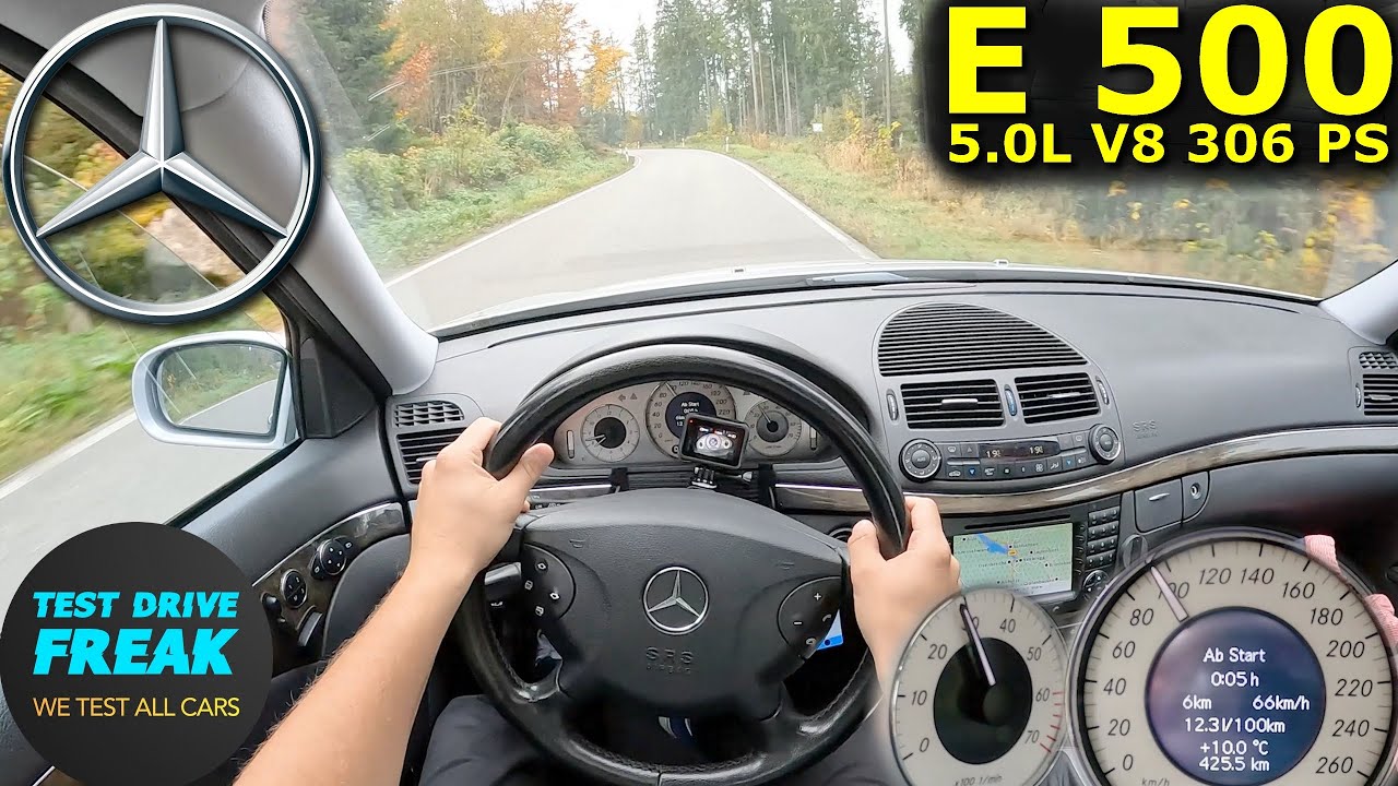 2003 Mercedes E500 4Matic 306 PS Country Road POV Drive with Fuel Consumption Test