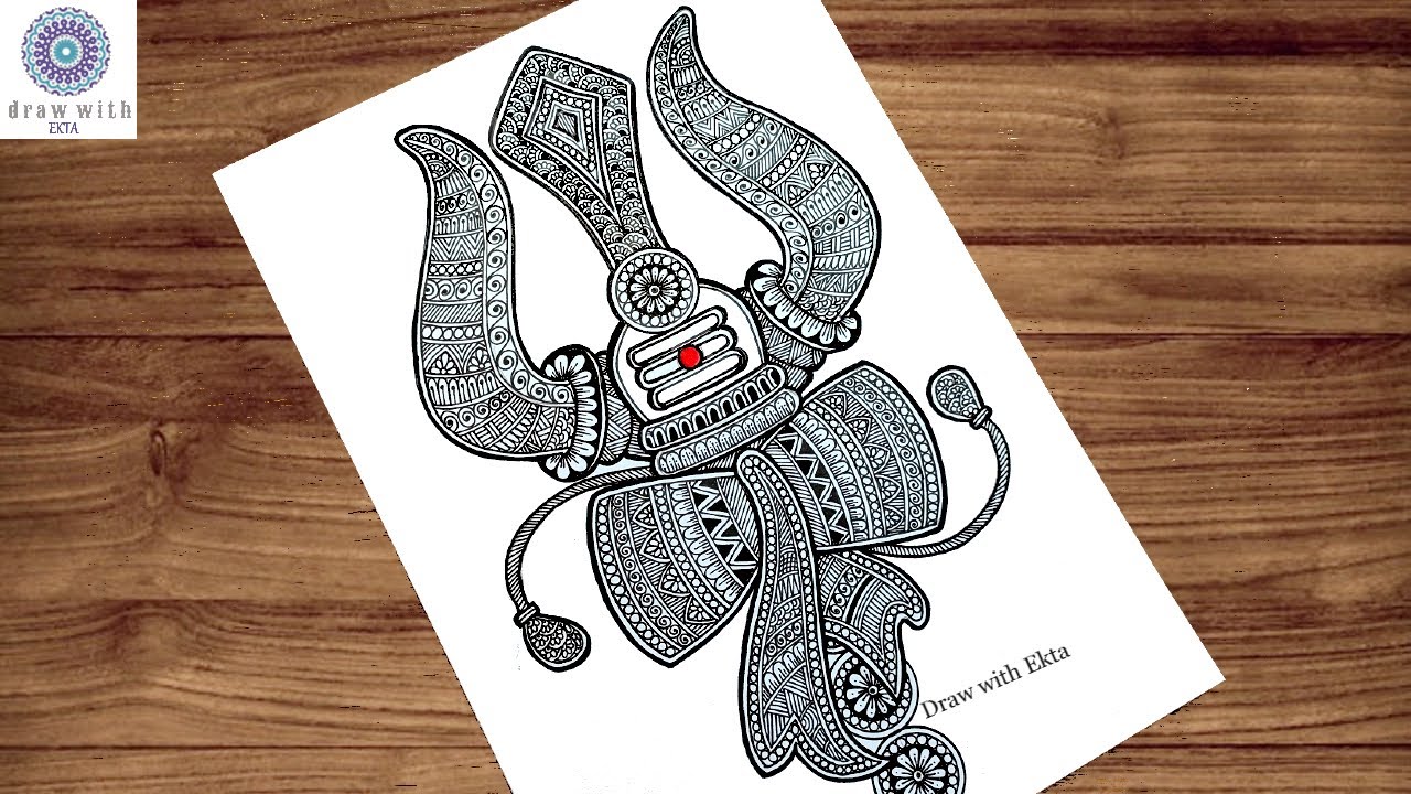 Trishool with Shiva Linga & Damru Mandala Art | Mandala for beginners | Step by Step Mandala Art