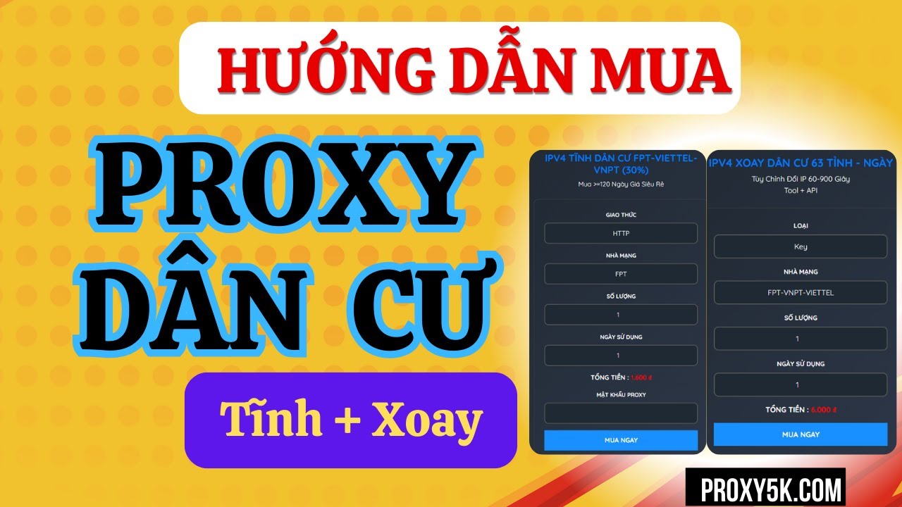 Mua Proxy IPV4 D&acirc;n Cư Gi&aacute; Rẻ | Tốc Độ Cao, An To&agrave;n | Proxy5k