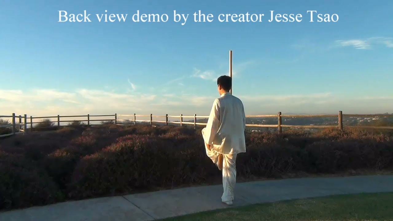 Tai Chi Staff Taiji Gun in Form 24 - Back view demo - Jesse Tsao