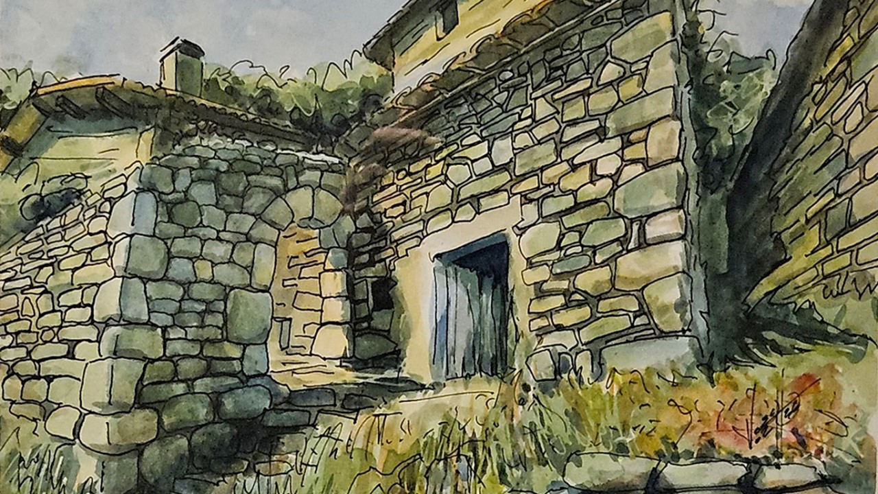 Hameau oublié au bout du chemin des Cluchines – Aquarelle en Ardèche (Thueyts)