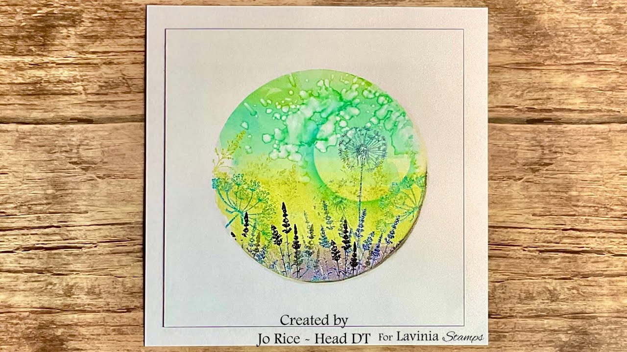 Mindful Monday with the Tall Dandelion in a Gel Press Meadow by Jo Rice #laviniastamps #gelpress