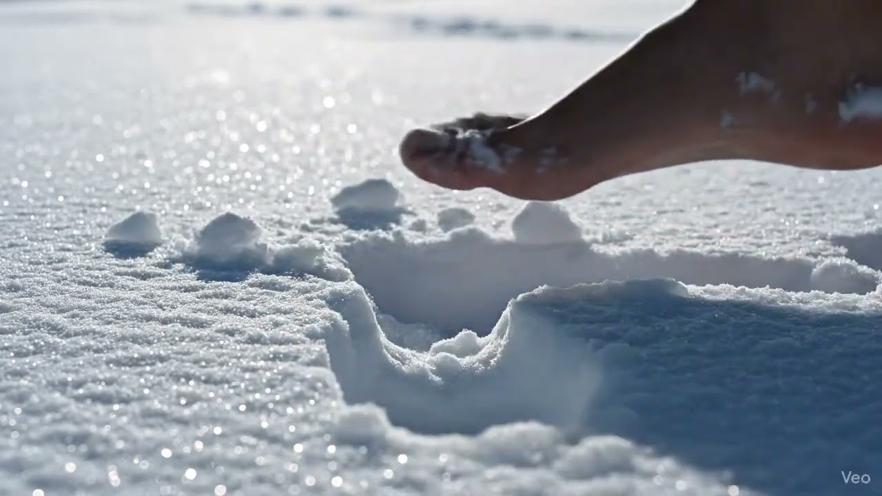 snow barefoot footprints asmr