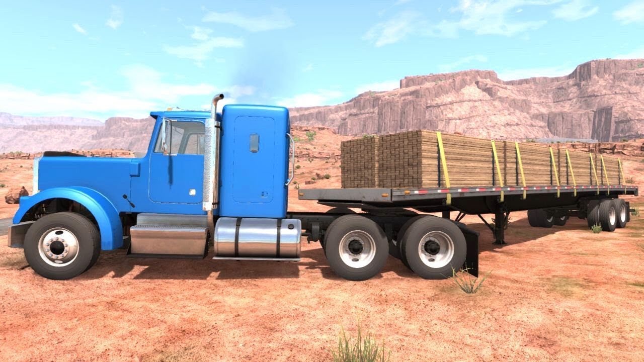 BeamNG Drive - Semi Truck + Flatbed Trailer Off Road in the Desert