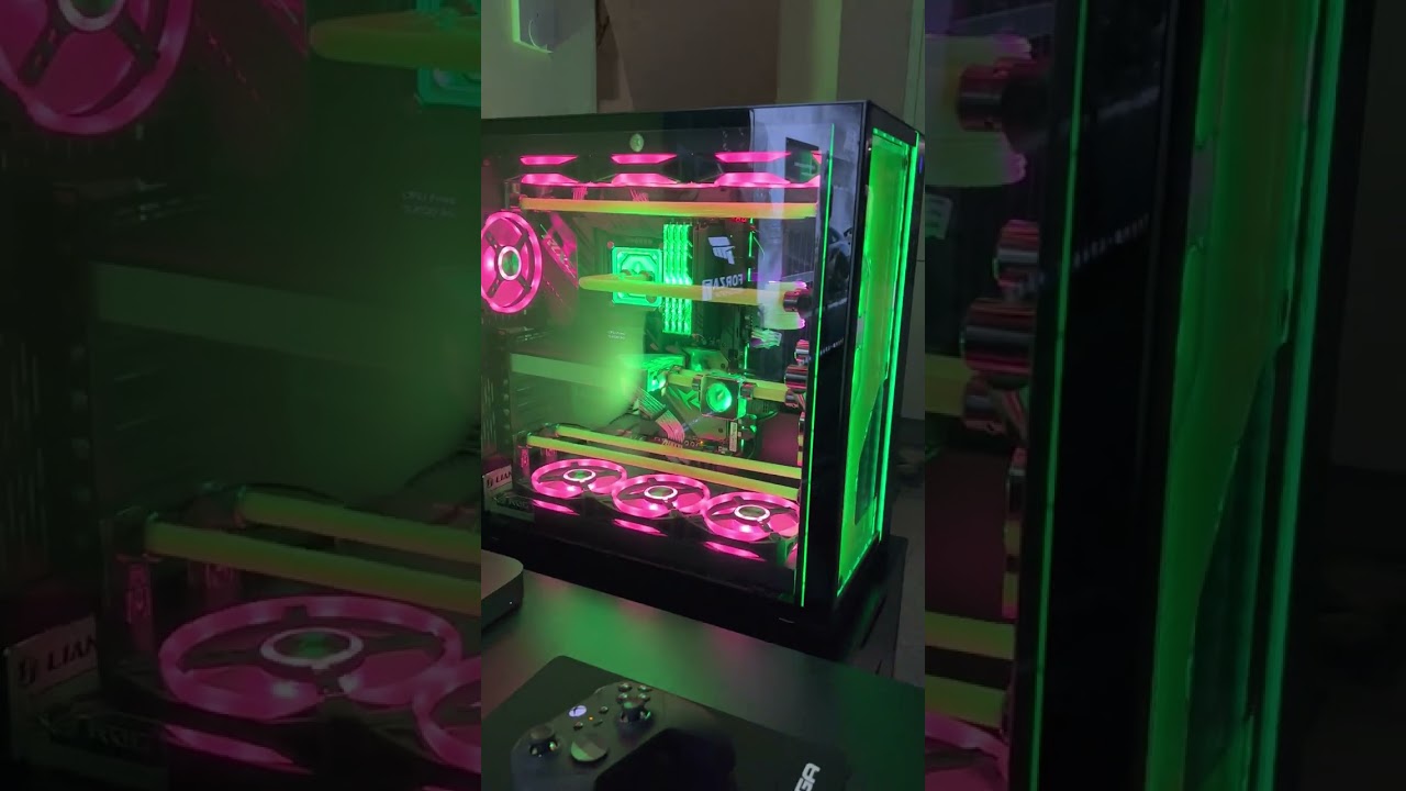 Lian Li O 11 XL EKWB Gaming PC Purple EK-CryoFuel Solid Neon Green