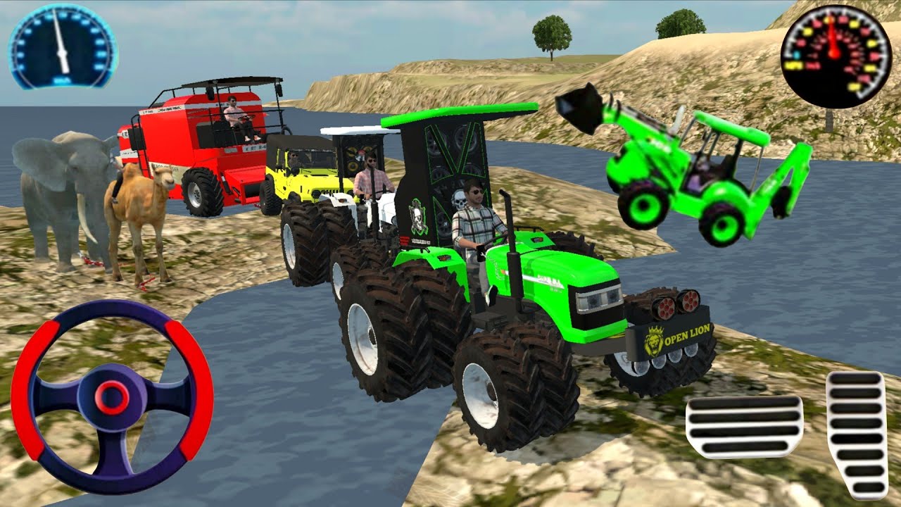Truck stuck in mud tractor and JCB and resuce the trucks from #jcbgameplay #trucksimulator
