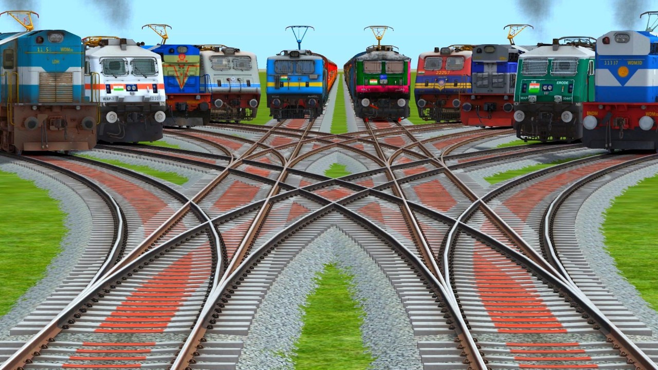 👿All Trains Run From Xx Branched Railroad | indian Bumpy railroad tracks | train videos gameplay 