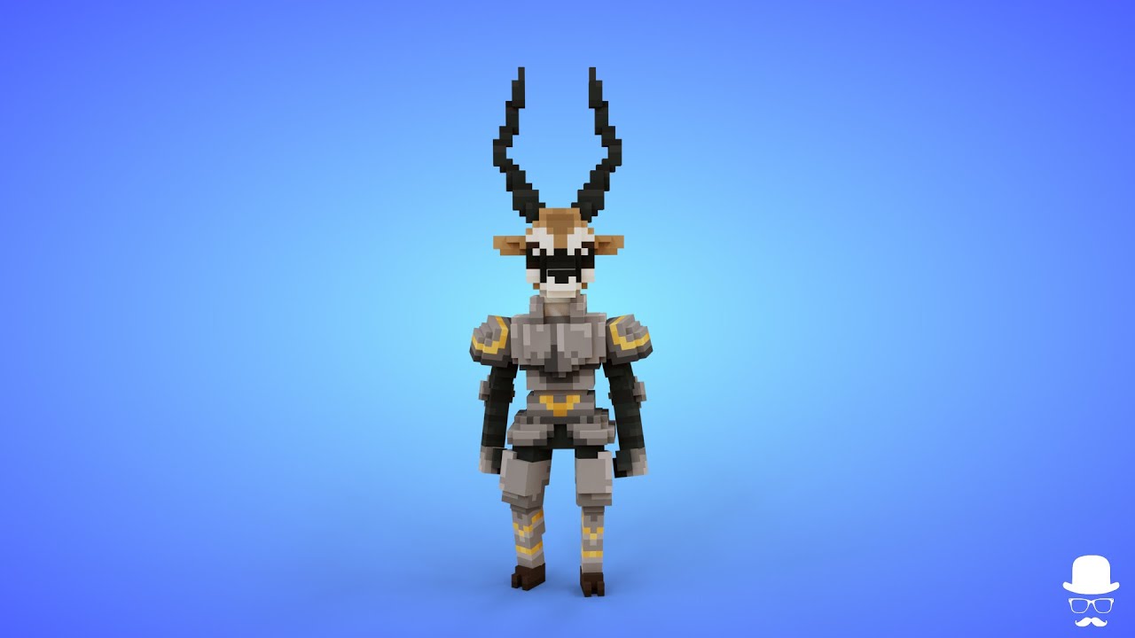 Antelope Knight Voxel Character - 3D Lowpoly Fantasy Creature - Game Asset