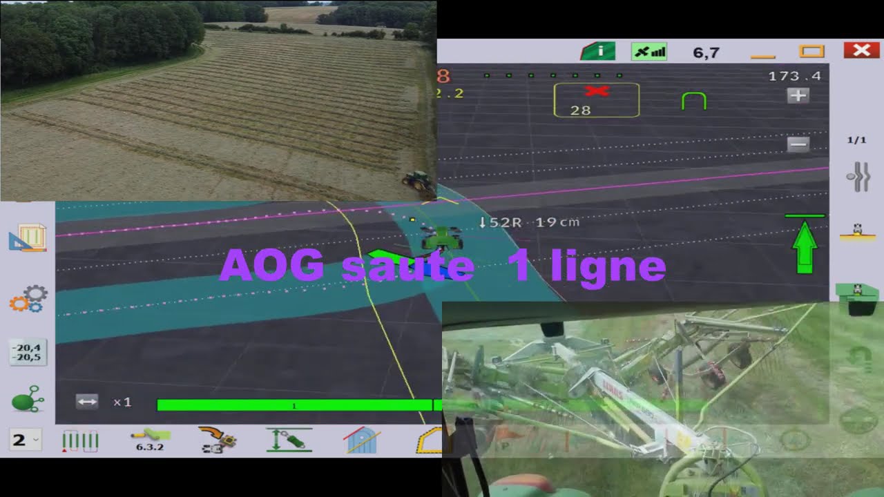 AgOpenGPS  V6  | Uturn Alterné  avec Andainage Foin 2024, Champs complet vue de Drone