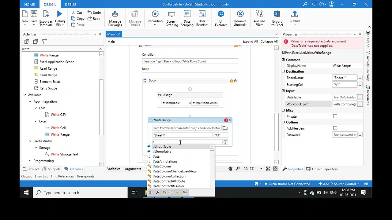 Split Excel File using UiPath Robot