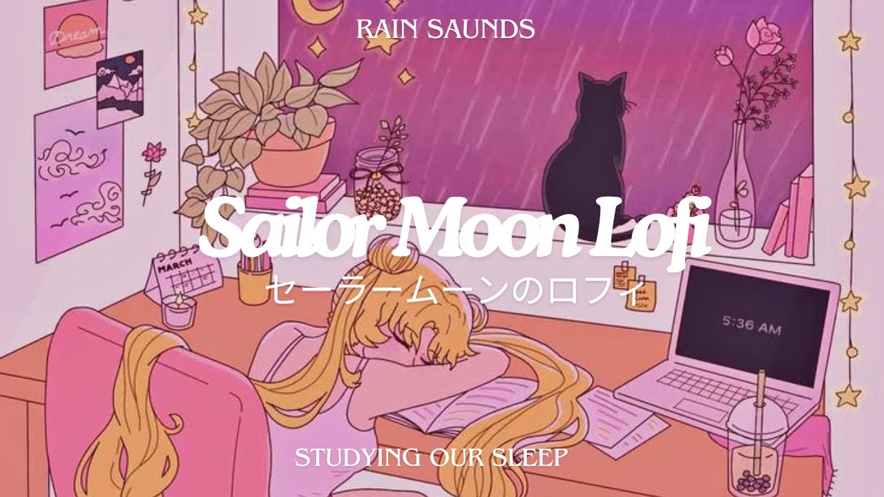 1 Hour of Relaxing Lofi Beats with Sailor Moon | Rain Sounds for Studying or Sleep 🌃🌧️💤