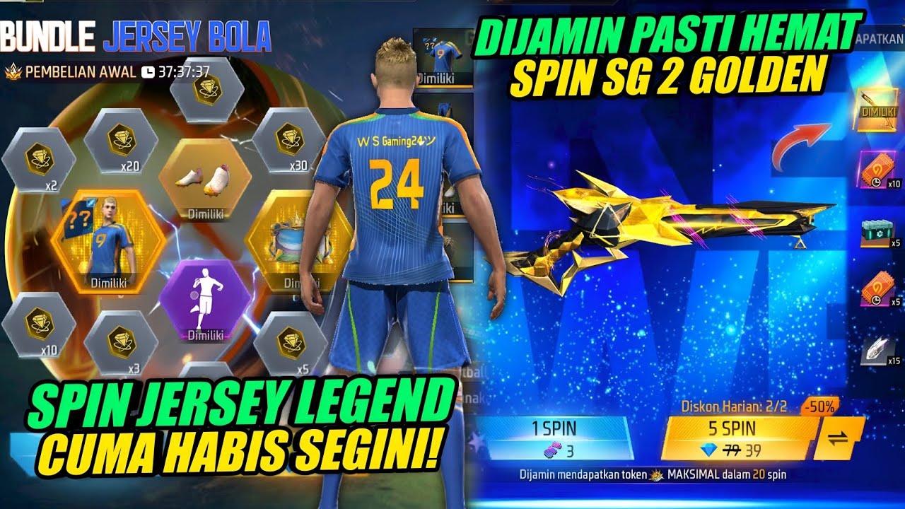 HABIS SEGINI! 😱 SPIN JERSEY CUSTOM NAME FF + TIPS HEMAT SPIN SG 2 GOLDEN GLARE! - Free Fire 