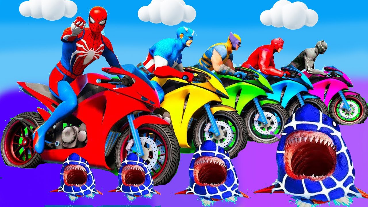 الأبطال الخارقين على القضبان دوامة قمع جسر 🚴‍♂️ SPIDER MAN!on Motorcycle in Spiral Bridge Stunt