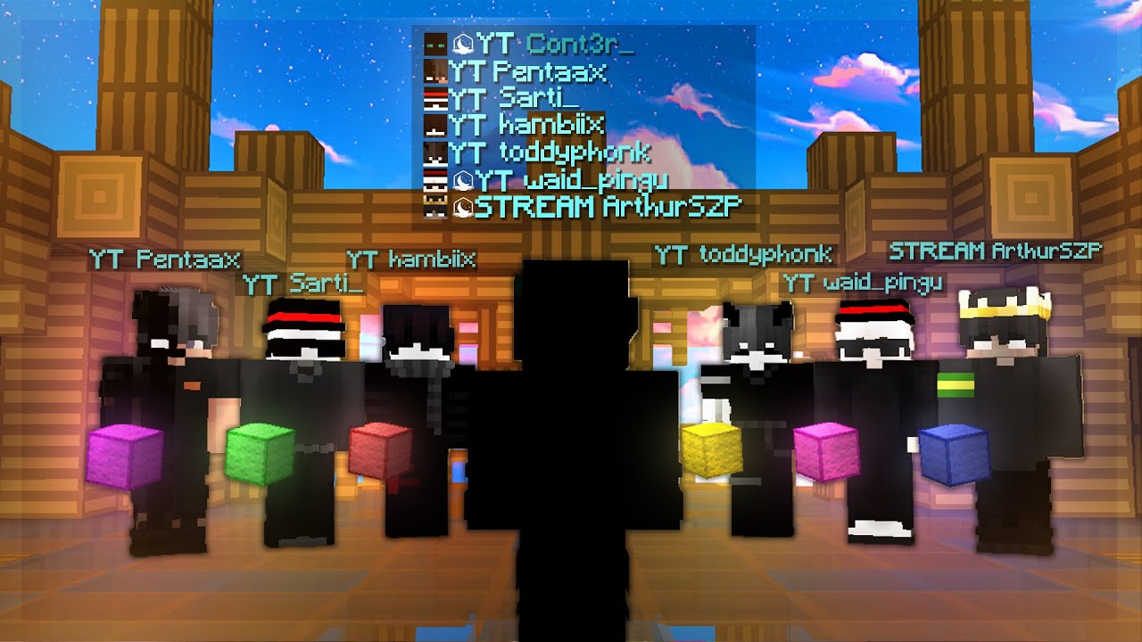 Jogando BedWars DUO com 7 YOUTUBERS na Party! (Ft Pentaax, Hambiis, Waid e +)