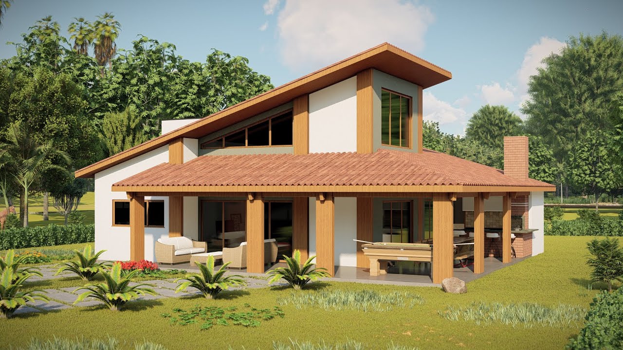 Casa de Campo em L com 3 quartos -Compre o Projeto na Descrição - P474