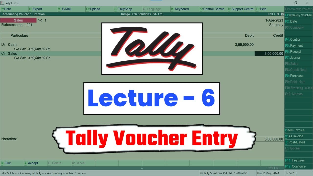 Tally Class - Lecture 6 | Tally Voucher Entry | Tally ERP 9 Course in Hindi