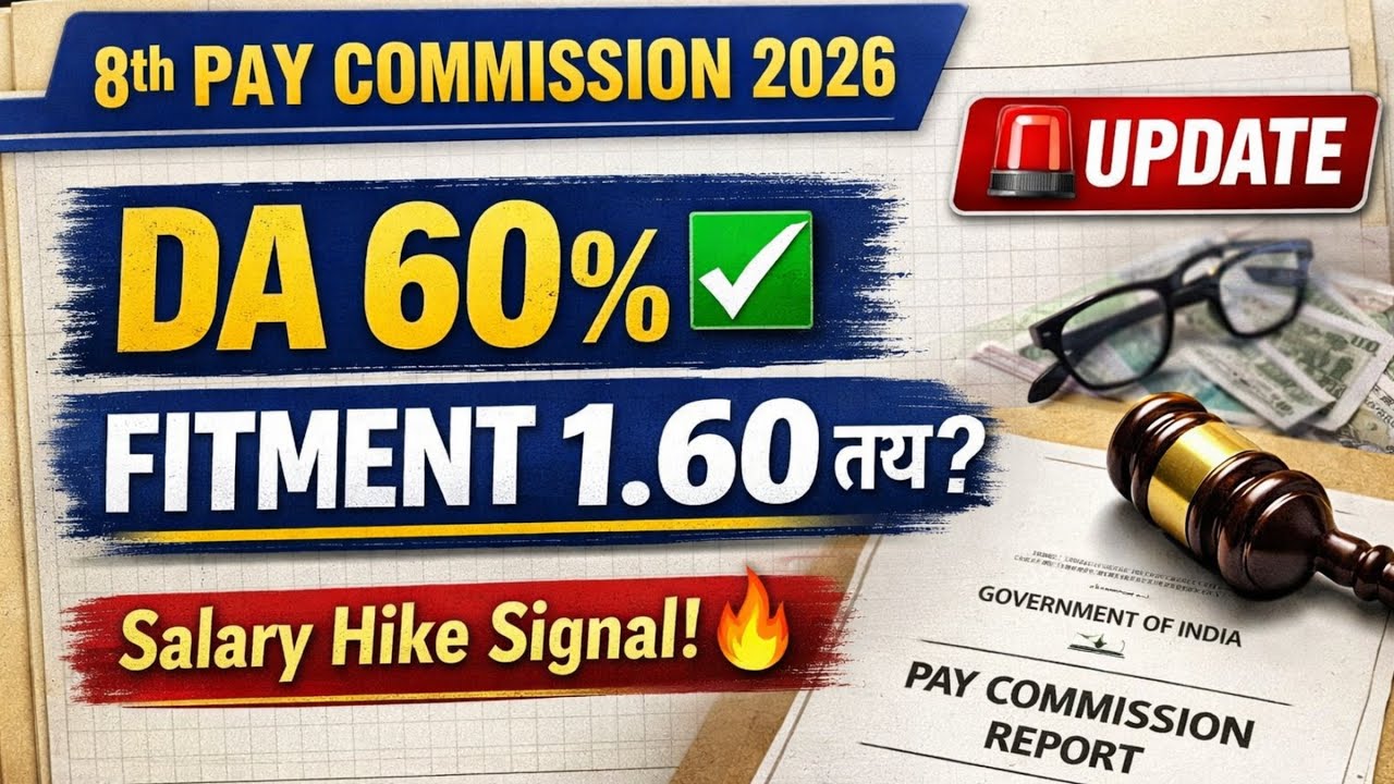 DA 60% पार! 8th Pay Commission 2026 में Fitment 1.60 Floor? Salary Hike कैसे?