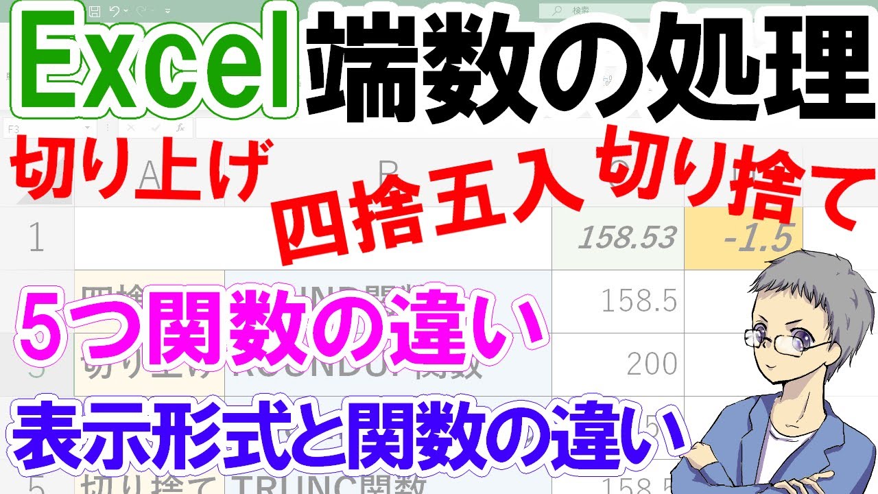 【Excel】小数点の切り捨て切り上げ四捨五入はこれでバッチリ！