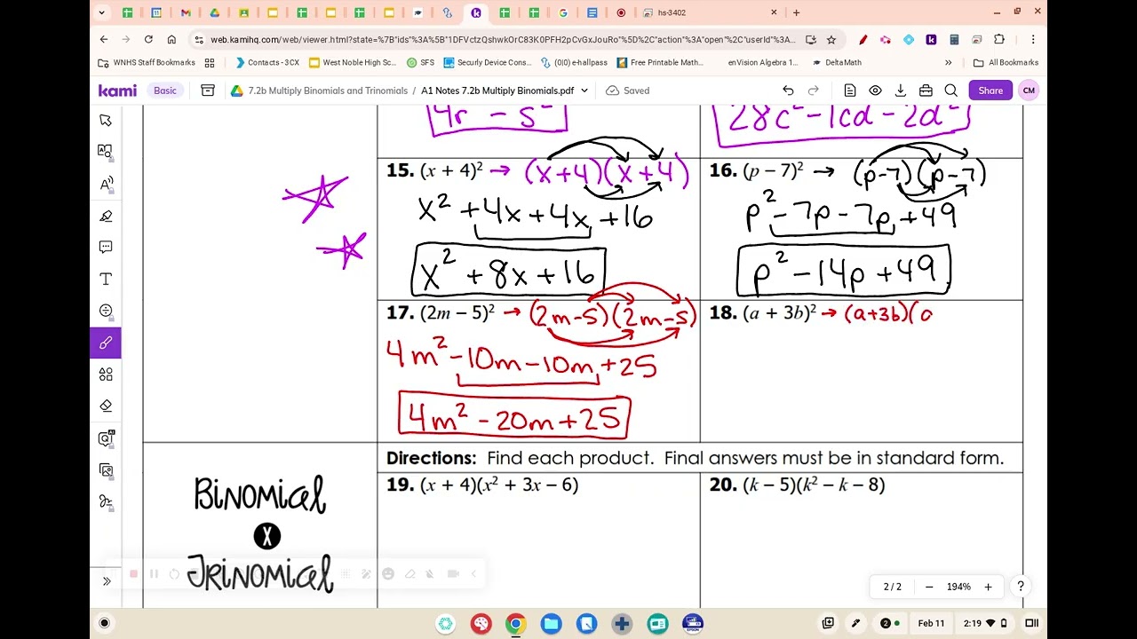 7.2b Multiply Binomials and Trinomials Part 2