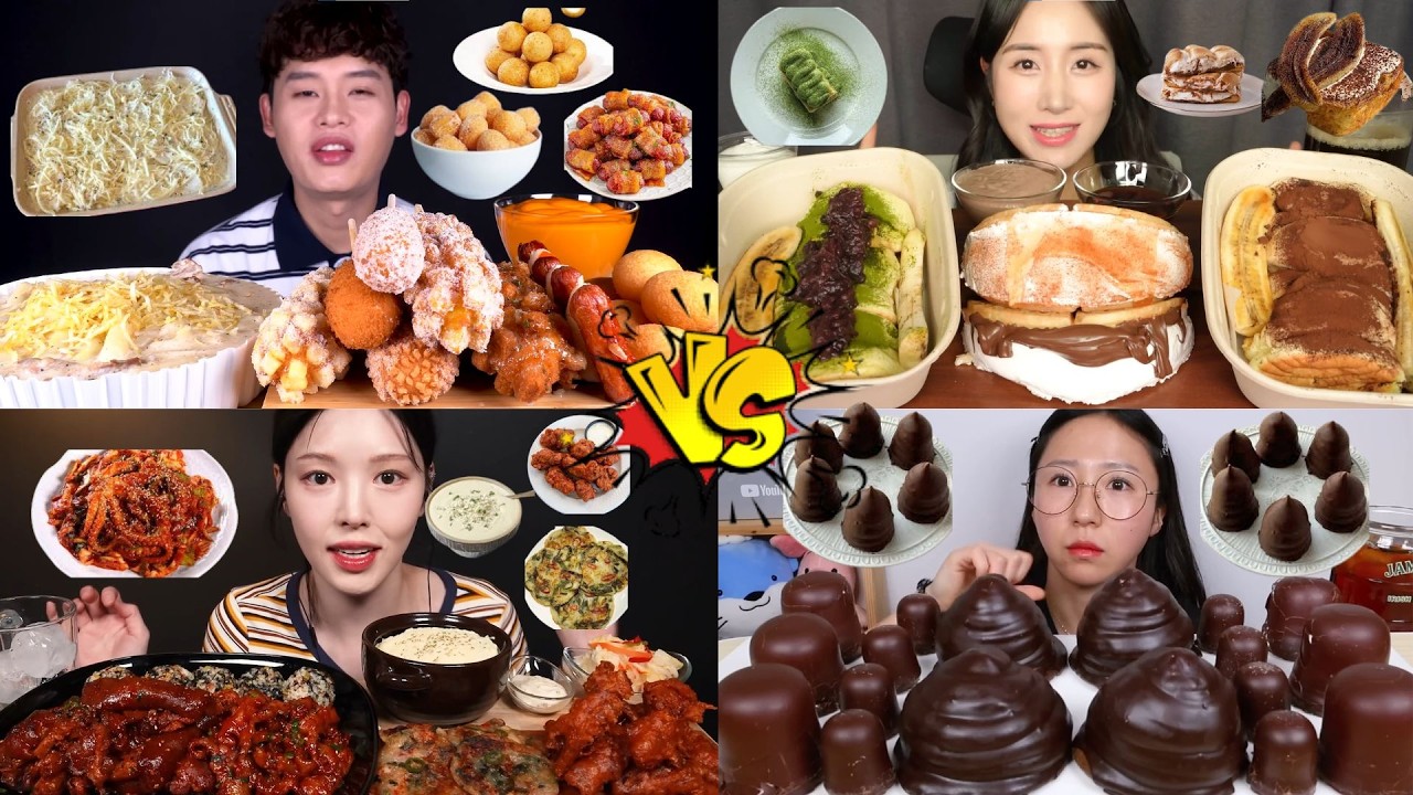 CHEESY PASTA & FRIED SNACKS VS CHOCOLATE DESSERTS MUKBANG 🔥 Sweet vs Savory ASMR Feast