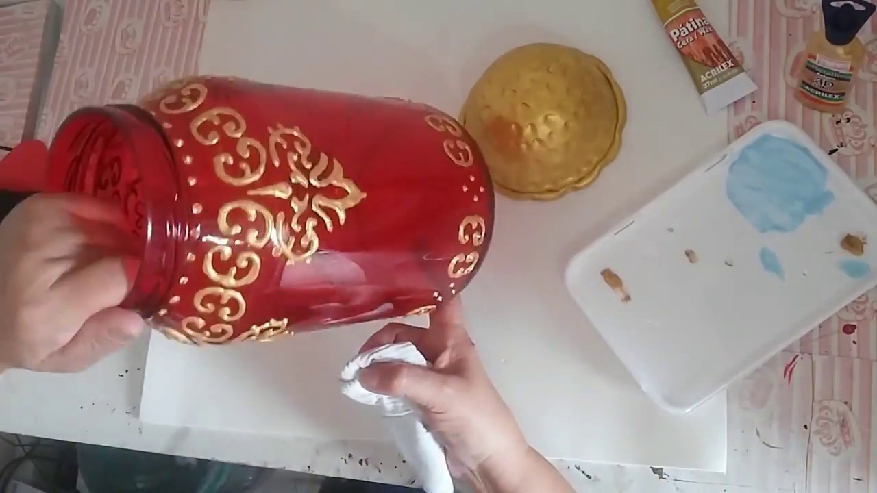 Pote de vidro decorado - 