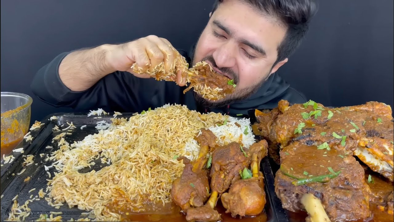 ASMR; EATING SPICY MUTTON CURRY SPICY CHICKEN LEGS CURRY WITH RICE EXTRA GRAVY    REAL MUKBANG