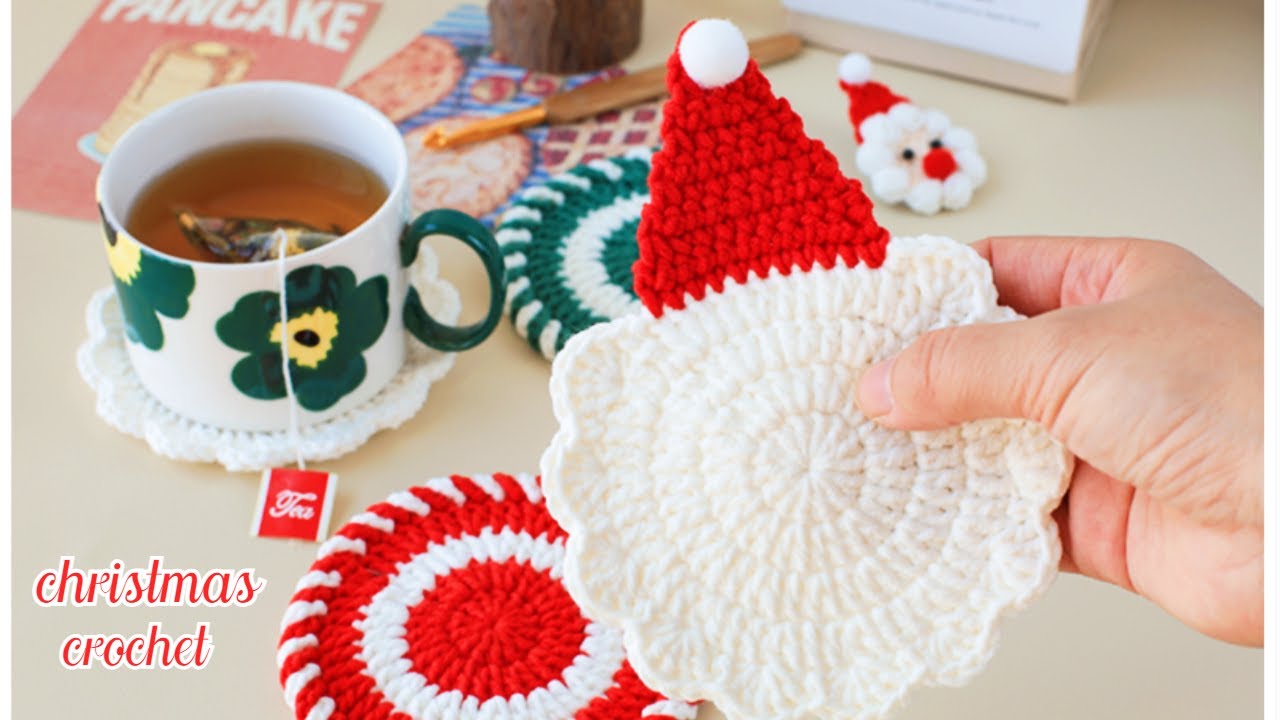 Crochet santa coasters Christmas