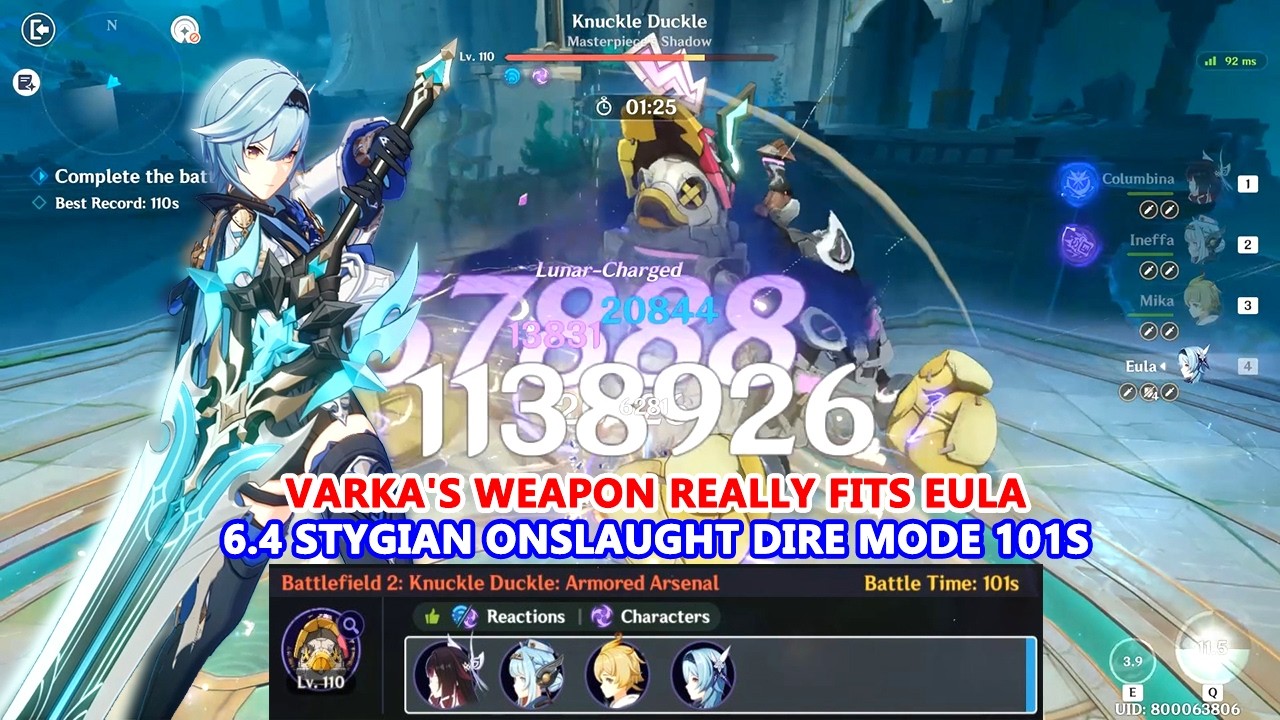 Varka's Weapon Really Fits Eula : 6.4 Stygian Onslaught Dire Mode 101s