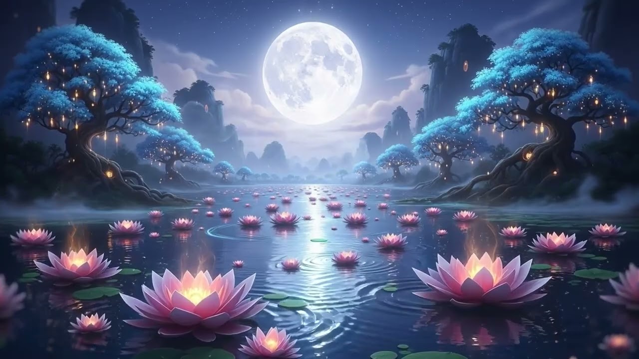 Full Moon Lotus Lake 🌸✨ Relaxing Music for Deep Sleep, Meditation & Stress Relief