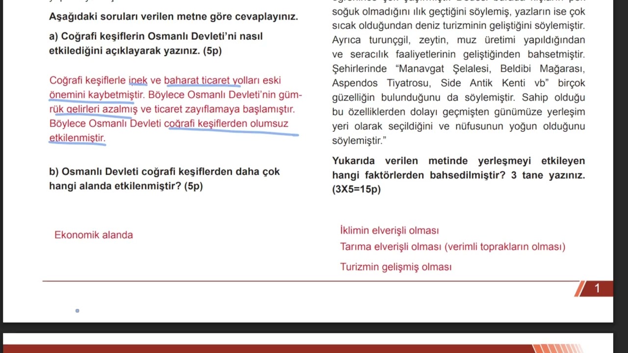 7.Sınıf Sosyal Bilgiler 1.Dönem 2.Yazılı