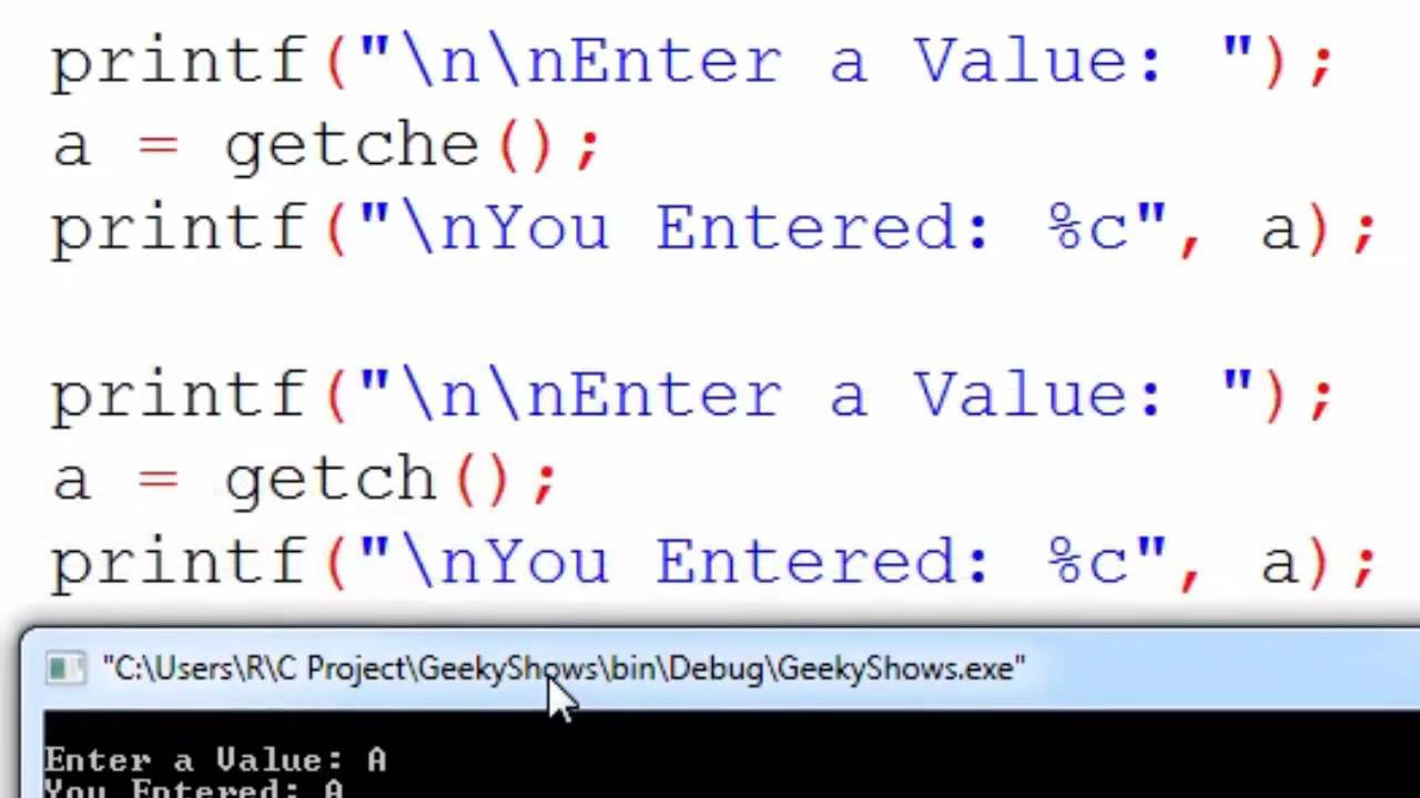 52. getchar, getche and getch function in C Programming (Hindi)