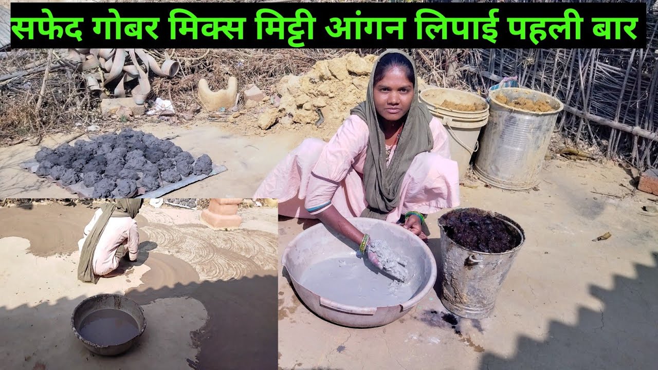सफेद मिट्टी और गोबर कि मिक्स मिट्टी आंगन लिपाई पहली बार दिखकर हैरान @SunitaVillagevlog-d2u 