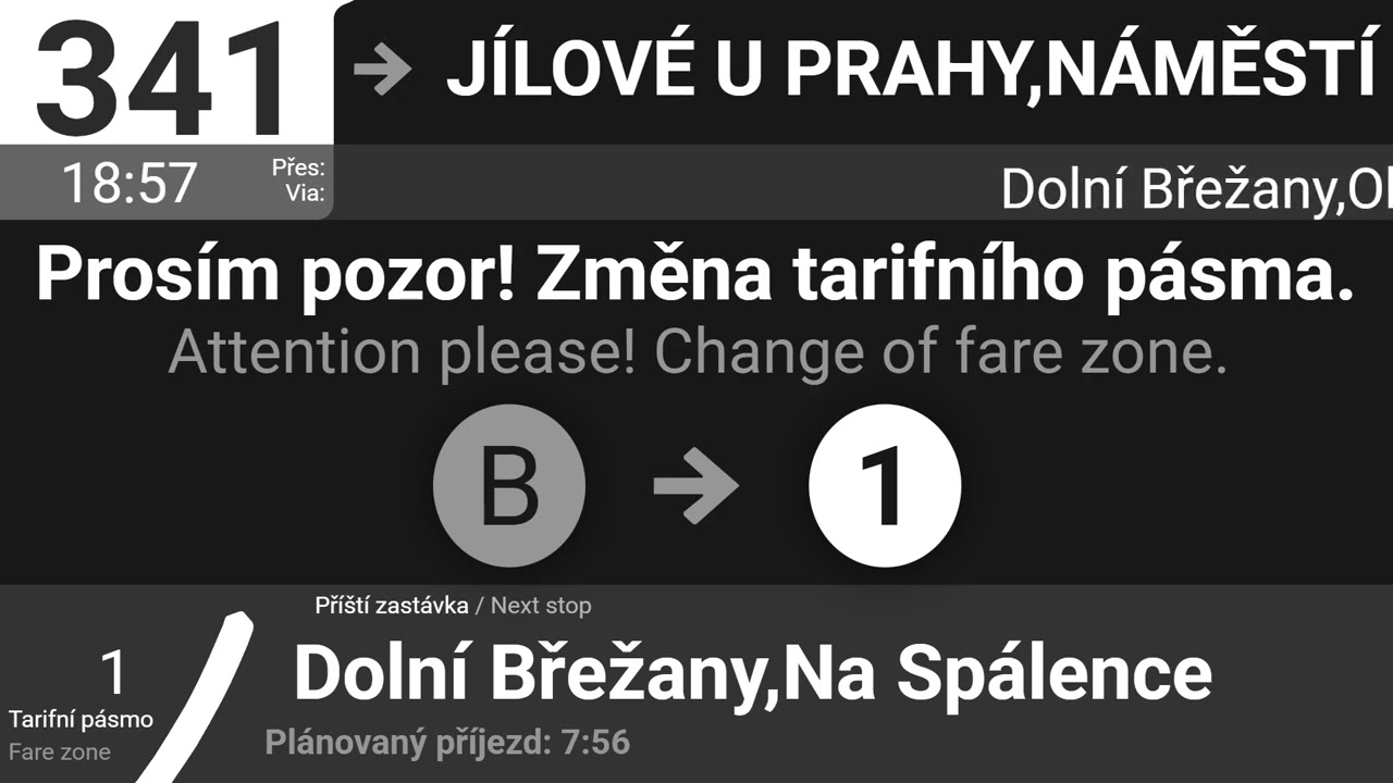 Hlášení linky 341 z Obchodního náměstí do Jílového u Prahy