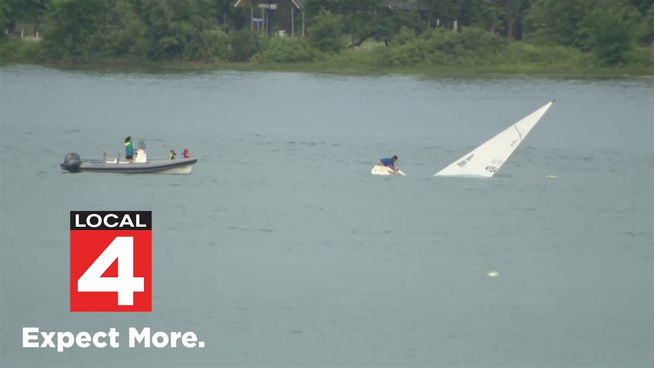 Sailboats capsize in Detroit River near Belle Isle during severe weather